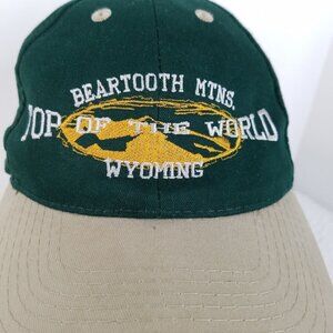 Beartooth Mountains Hat Wyoming Strapback Cap Green Khaki Top of the World